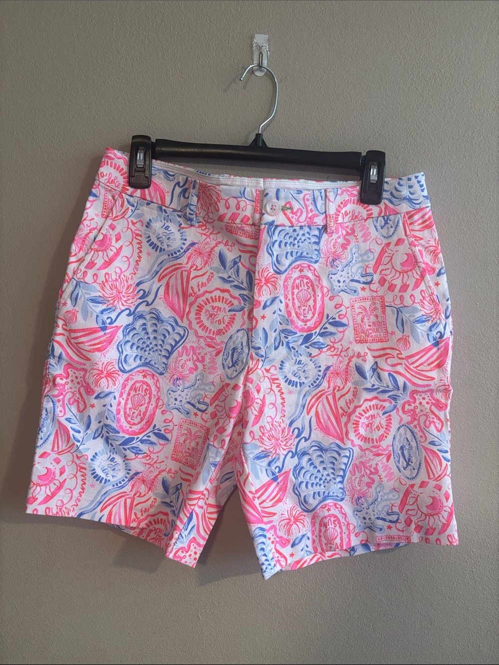 Lilly Pulitzer Men Volk Stretch Shorts Resort Sun Sea Sand Pink Blue Print 30